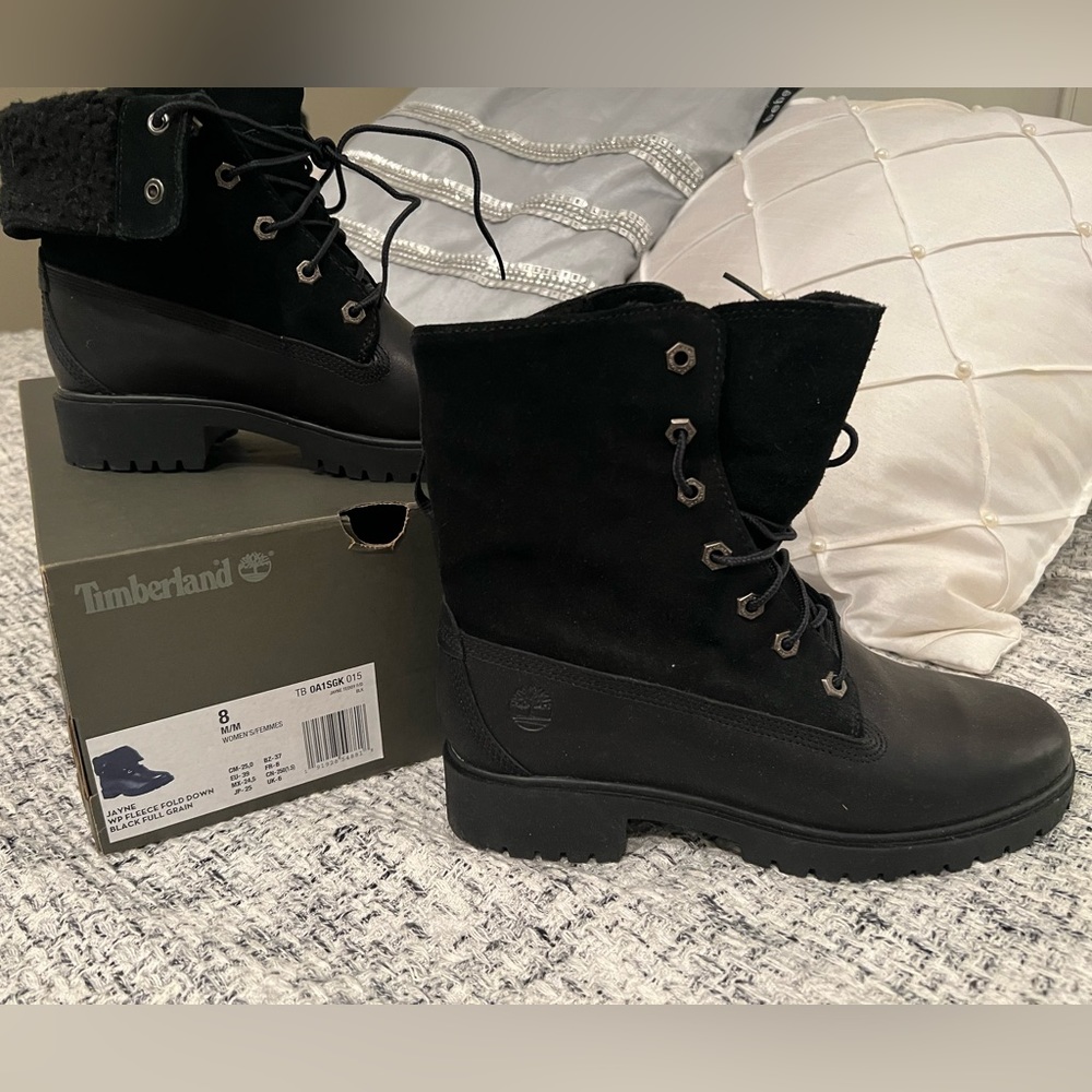 Jayne fleece fold down black full grain Timberlands